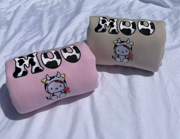 Hello Kitty Cow Moo Cute Embroidery Crewneck Sweatshirt