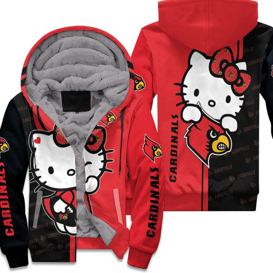 Hello Kitty Hug Louisville Cardinals Logo 3D Fleece Hoodie