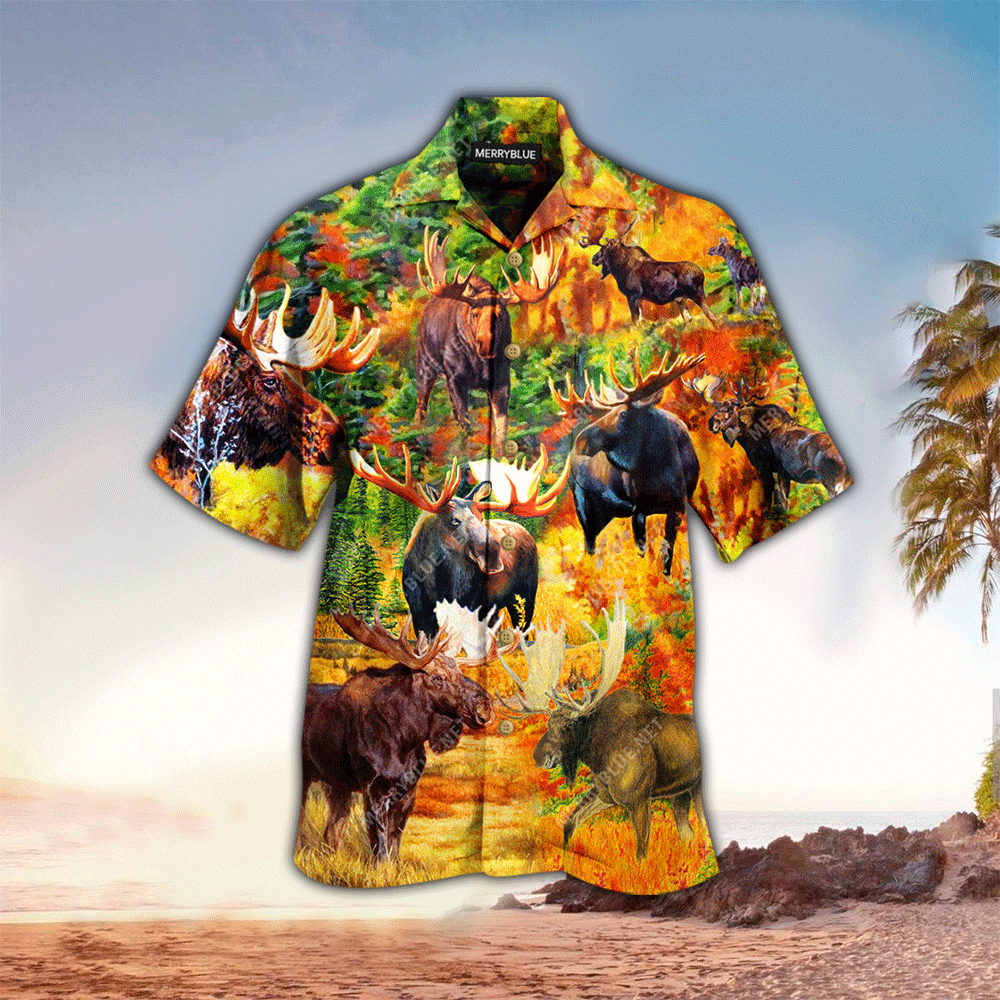 Herd Of Moose In Fall Unisex Hawaiian Shirt for Men and Women