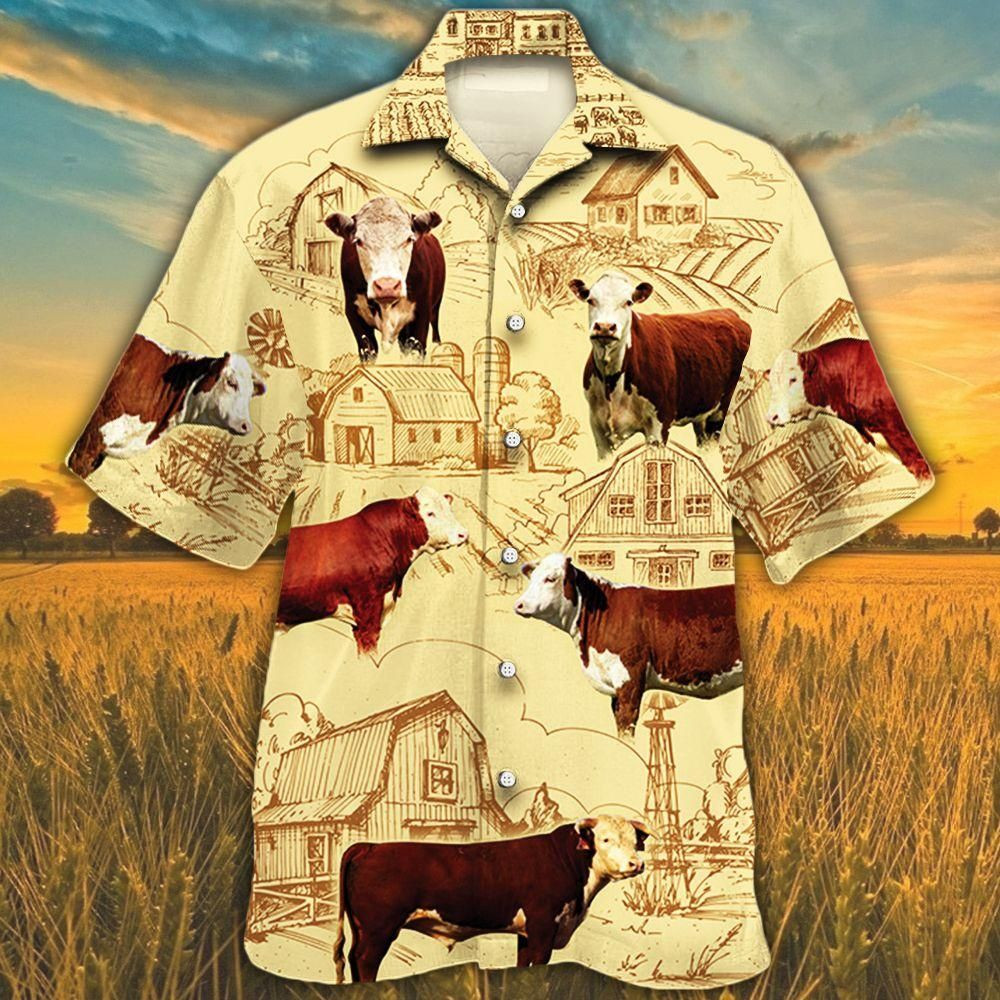Hereford Cattle Lovers Farm Aloha Hawaiian Shirt Colorful Short Sleeve Summer Beach Casual Shirt For Men And Women