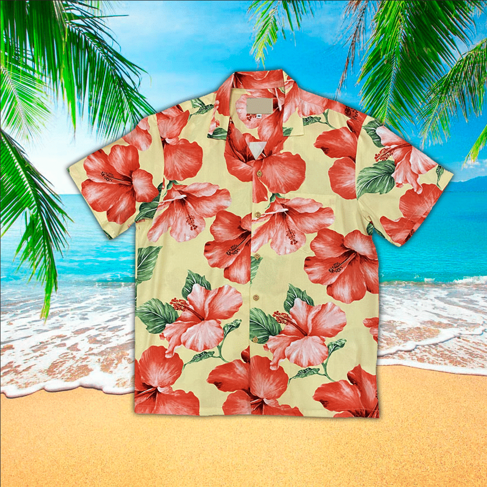 Hibiscus Mens Hawaiian Shirt Hibiscus Button Up Shirt for Men and Women