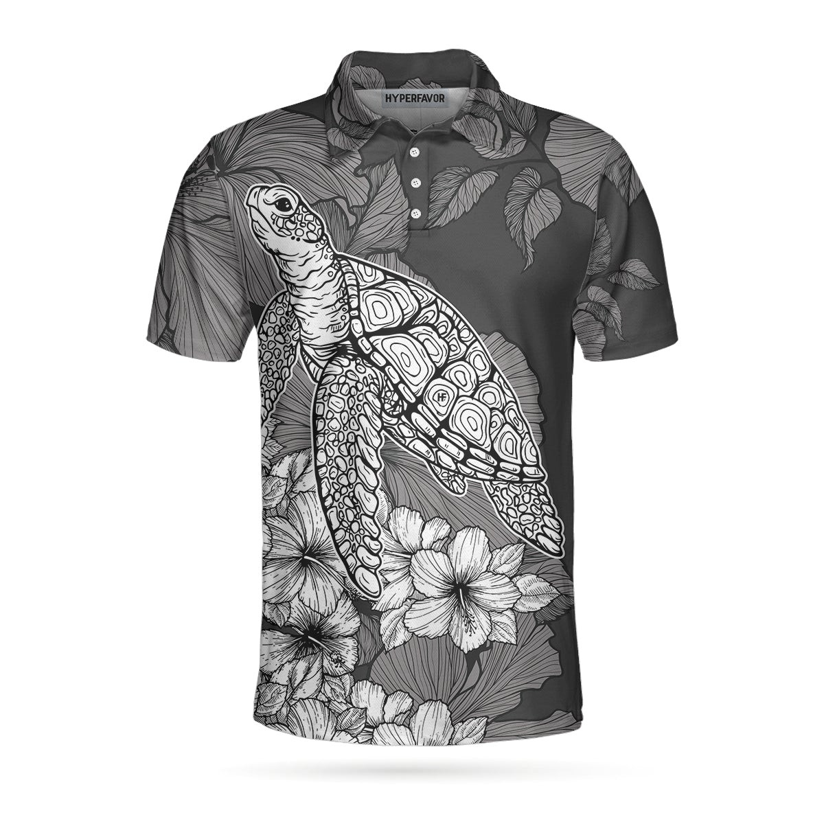 Hibiscus Turtle Shirt For Men Polo Shirt Sea Turtle Polo Shirt For Men Hibiscus Floral Shirt Design