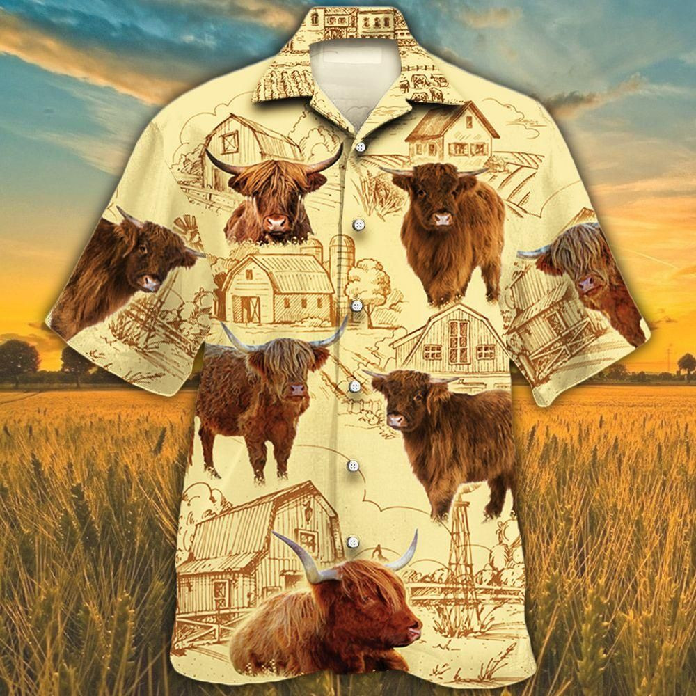 Highland Cattle Lovers Farm Aloha Hawaiian Shirt Colorful Short Sleeve Summer Beach Casual Shirt For Men And Women