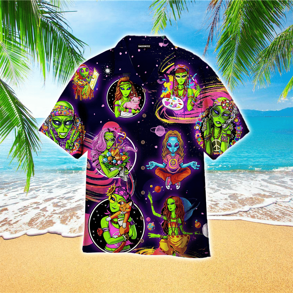 Hippie Alien Hawaiian Shirt for Men and Women