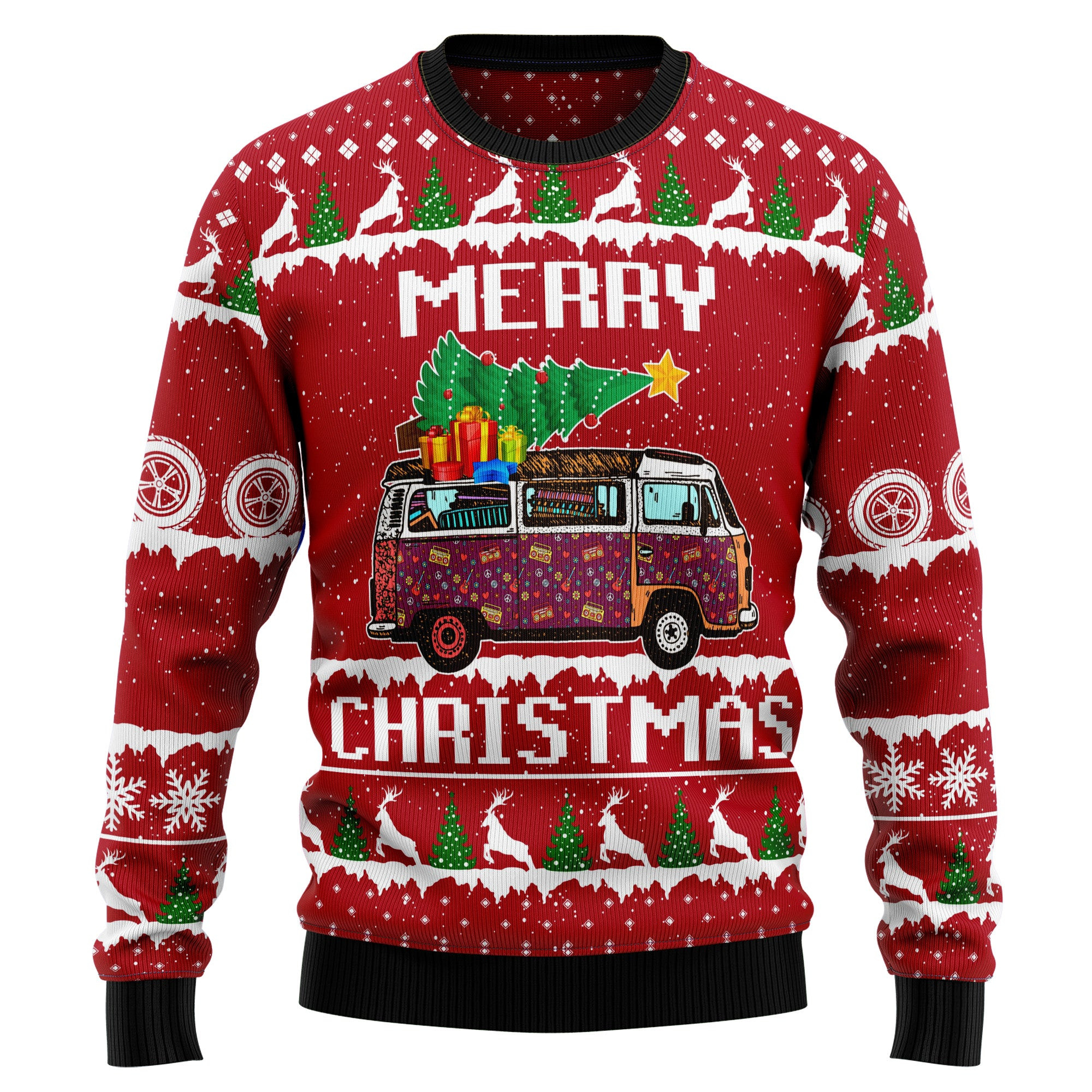 Hippie Car Merry Christmas Ugly Christmas Sweater