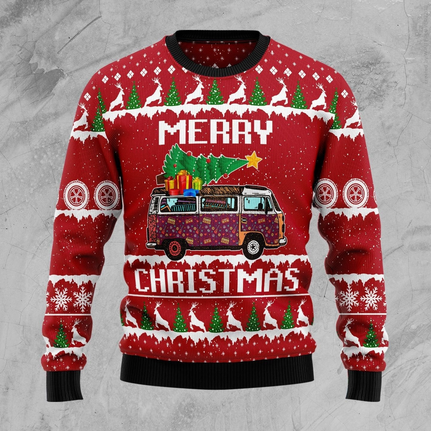 Hippie Car Merry Christmas Ugly Christmas Sweater