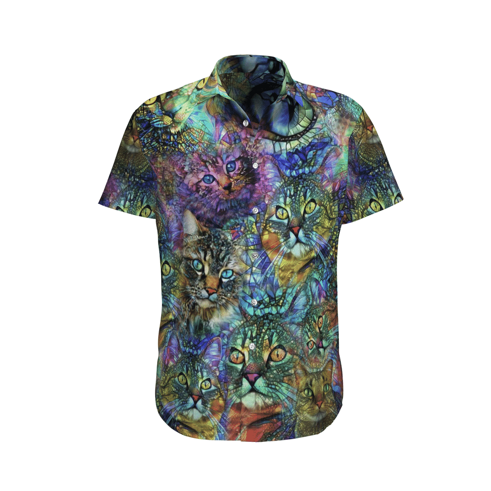 Hippie Cat Aloha Hawaiian Shirt Colorful Short Sleeve Summer Beach Casual Shirt For Men And Women