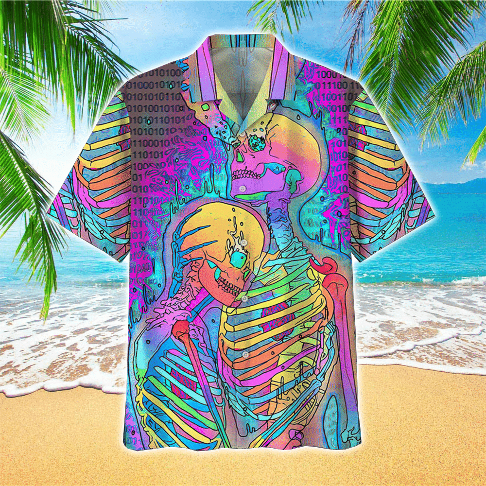 Hippie Couple Human Skulll Hawaiian Shirt for Men and Women