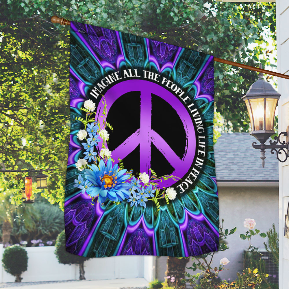 Hippie Flag Flower Child Imagine All The People Living Life In Peace Flag Hippie Soul Flag Bohemian Flag