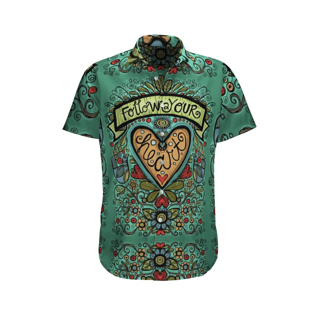 Hippie Follow Your Heart Aloha Hawaiian Shirt Colorful Short Sleeve Summer Beach Casual Shirt For Men And Women