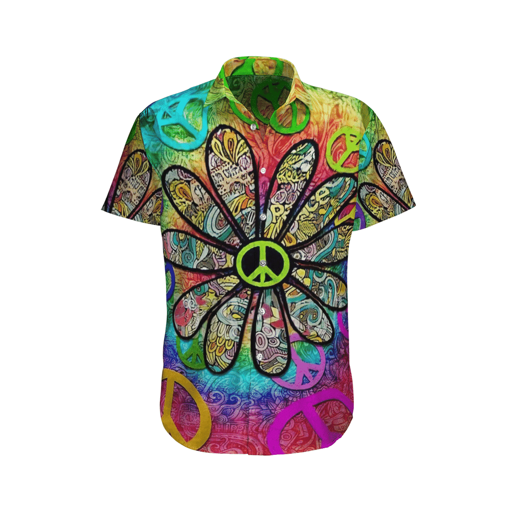 Hippie Love Peace Flower Aloha Hawaiian Shirt Colorful Short Sleeve Summer Beach Casual Shirt For Men And Women