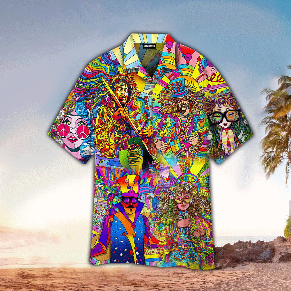 Hippie Music Colorful Hawaiian Shirt for Men and Women