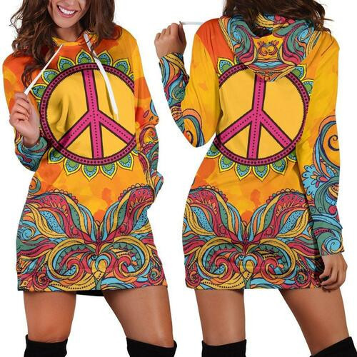 Hippie Peace Hoodie Dress Sweater Dress Sweatshirt Dress 3d All Over Print For Women Hoodie