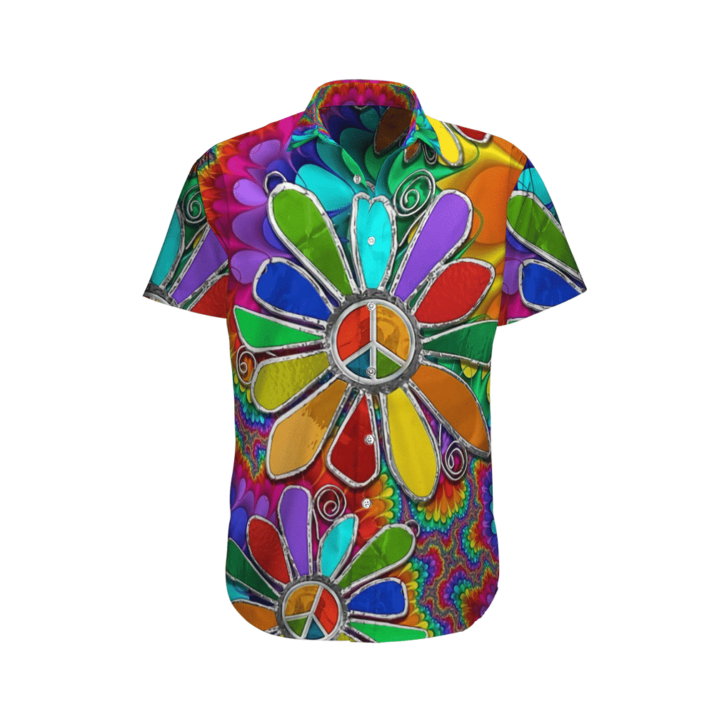 Hippie Peace Love Colorful Flower Aloha Hawaiian Shirt Colorful Short Sleeve Summer Beach Casual Shirt For Men And Women