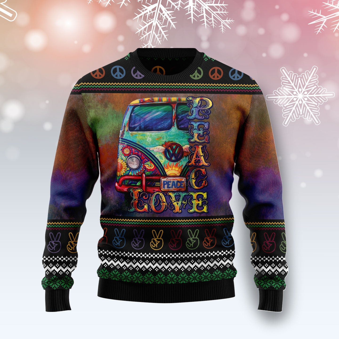 Hippie Peace Love Ugly Christmas Sweater