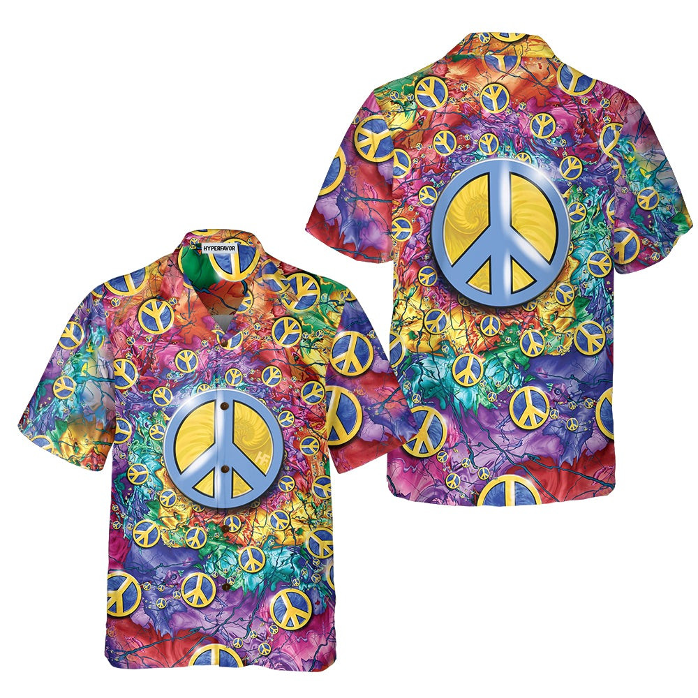 Hippie Peace Sign Hawaiian Shirt Colorful Hippie Sign Shirt Best Hippie Gift Ideas