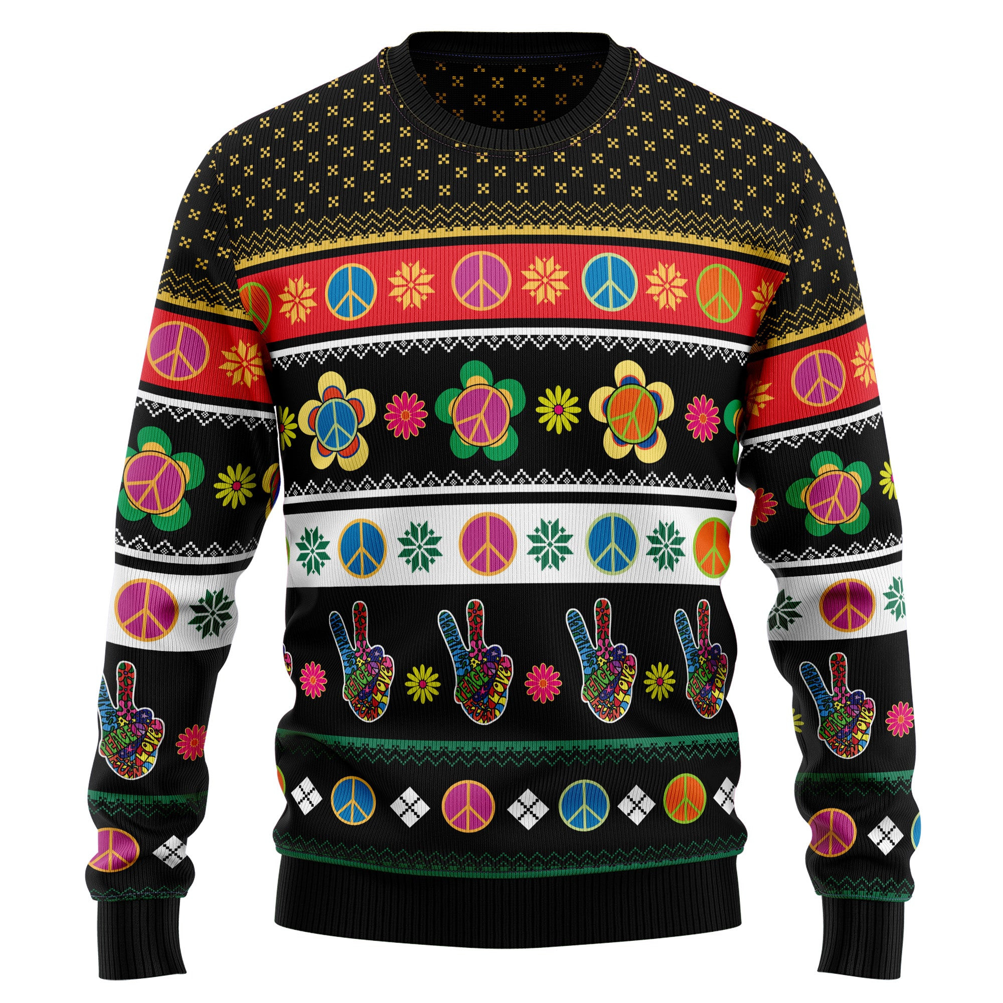 Hippie Peace Sign Ugly Christmas Sweater, Ugly Sweater For Men Women, Holiday Sweater