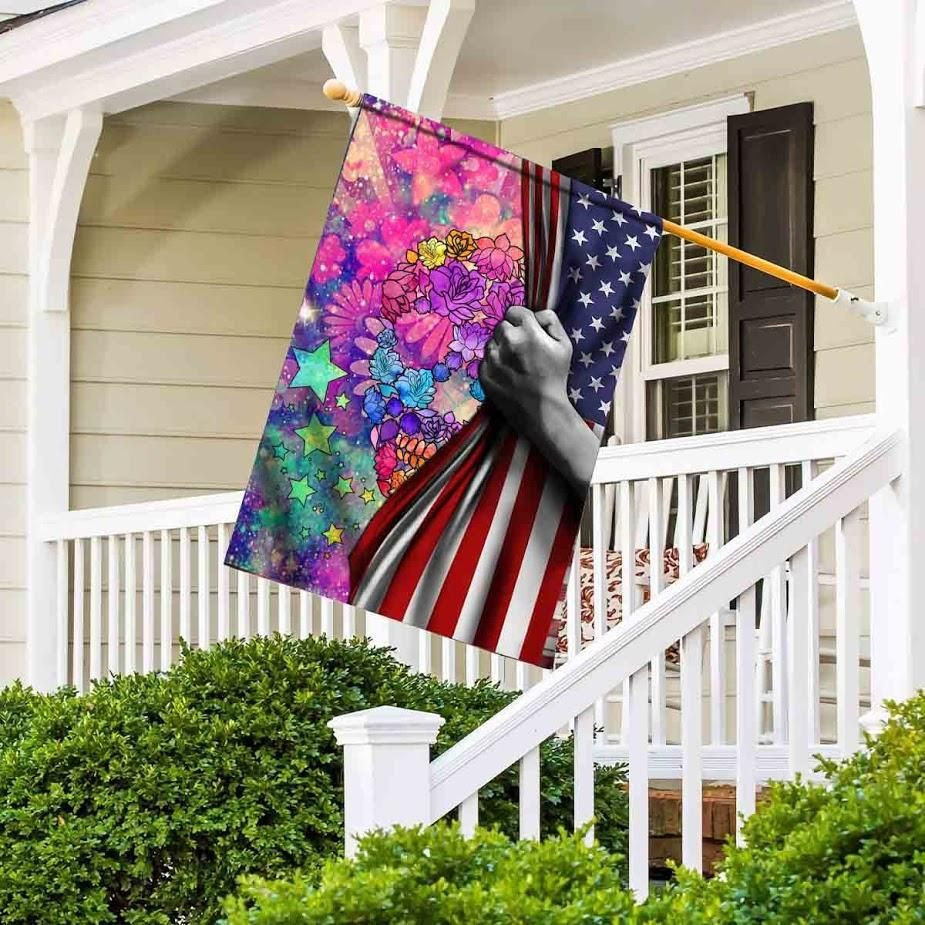 Hippie Skull Flower Flag Hippy Tattoo ate American Independence Day Us Garden Flag House Flag