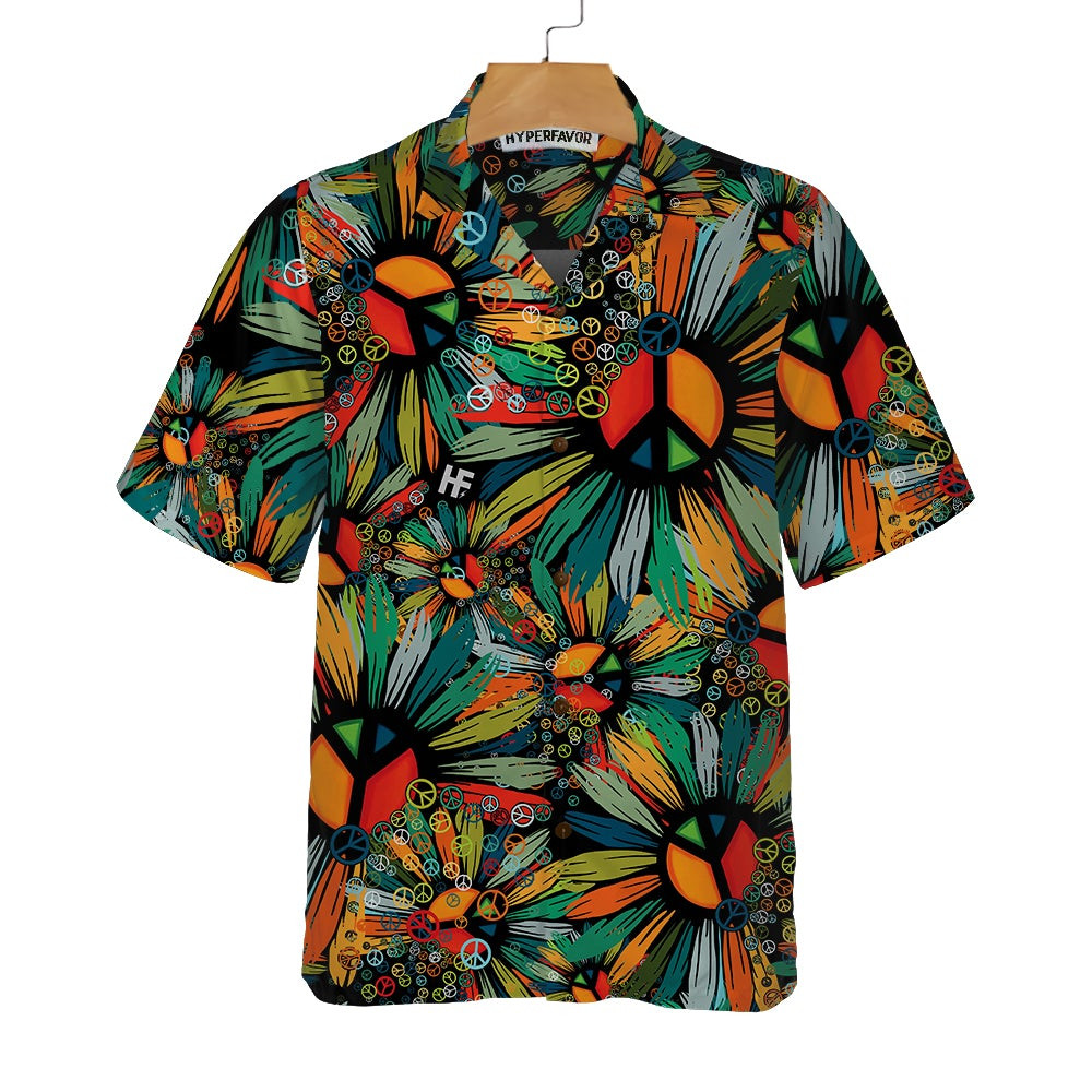 Hippie Soul Hawaiian Shirt Floral Hippie Peace Signs Shirt