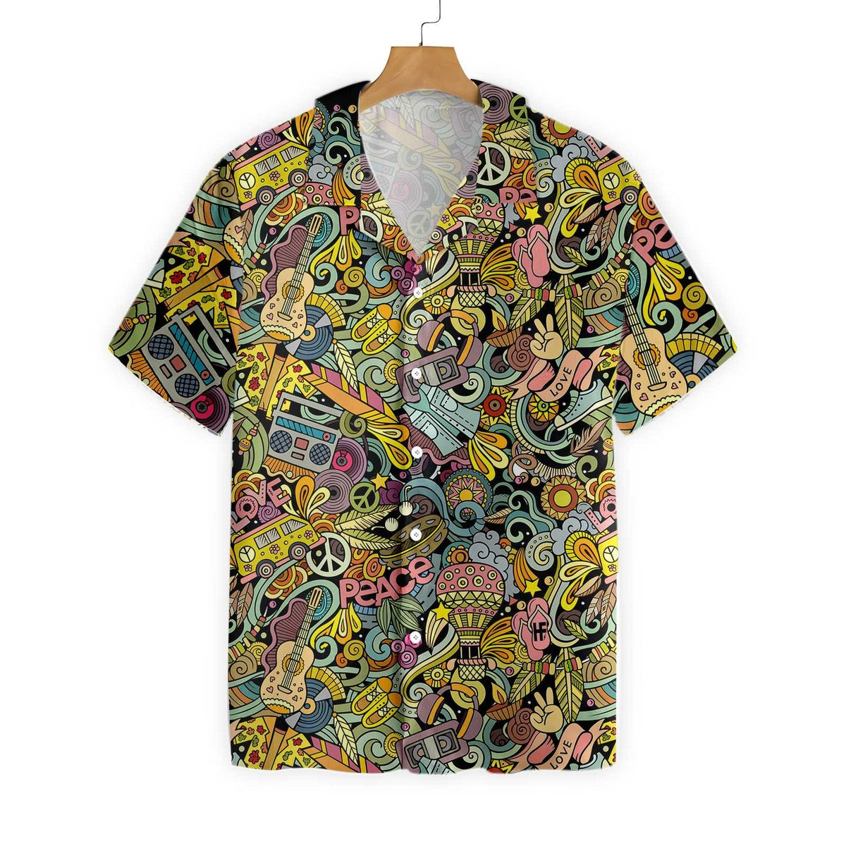 Hippie Style Doodles Illustration Hawaiian Shirt