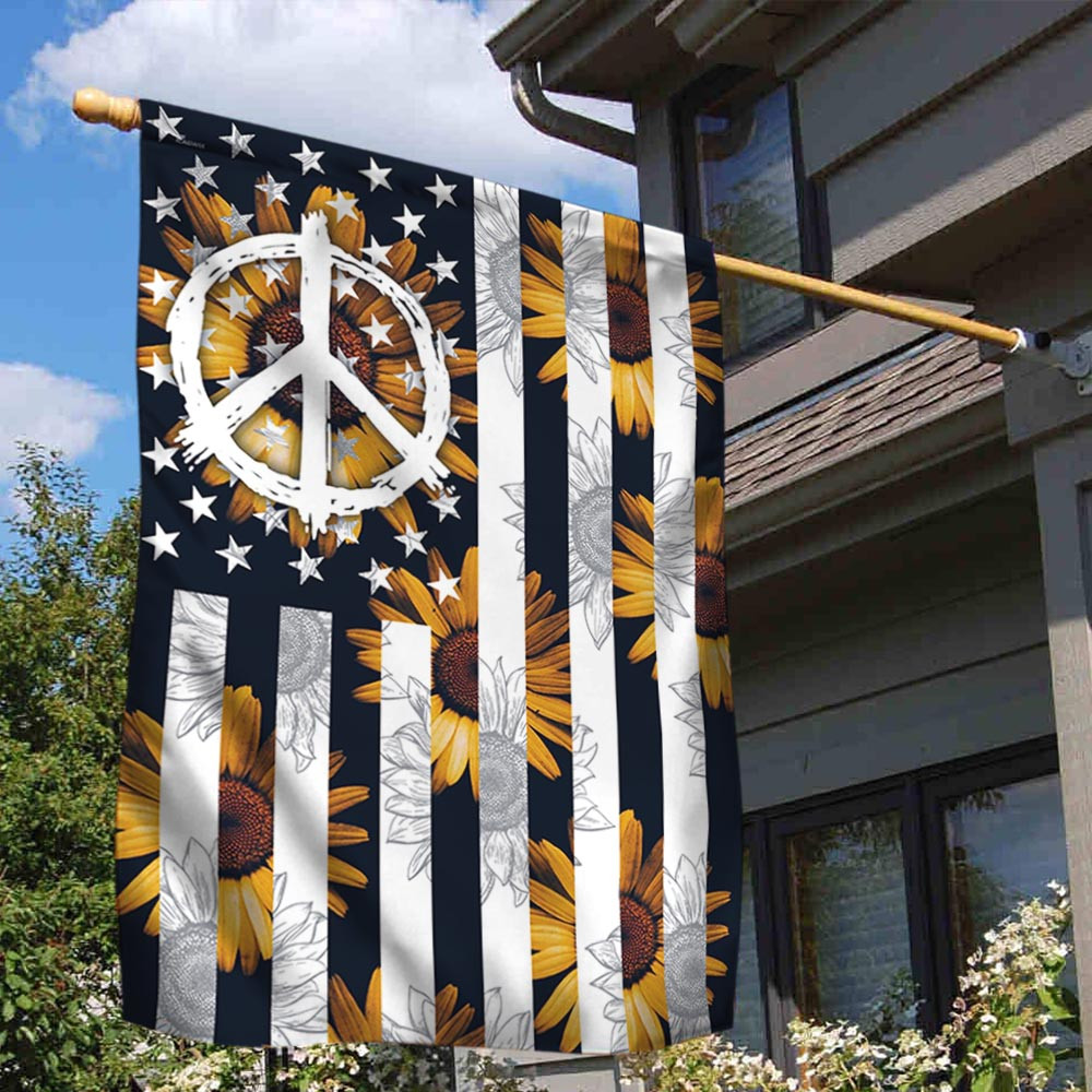 Hippie Sunflower Peace Sign American Flag Hippie Soul Flag Bohemian Flag