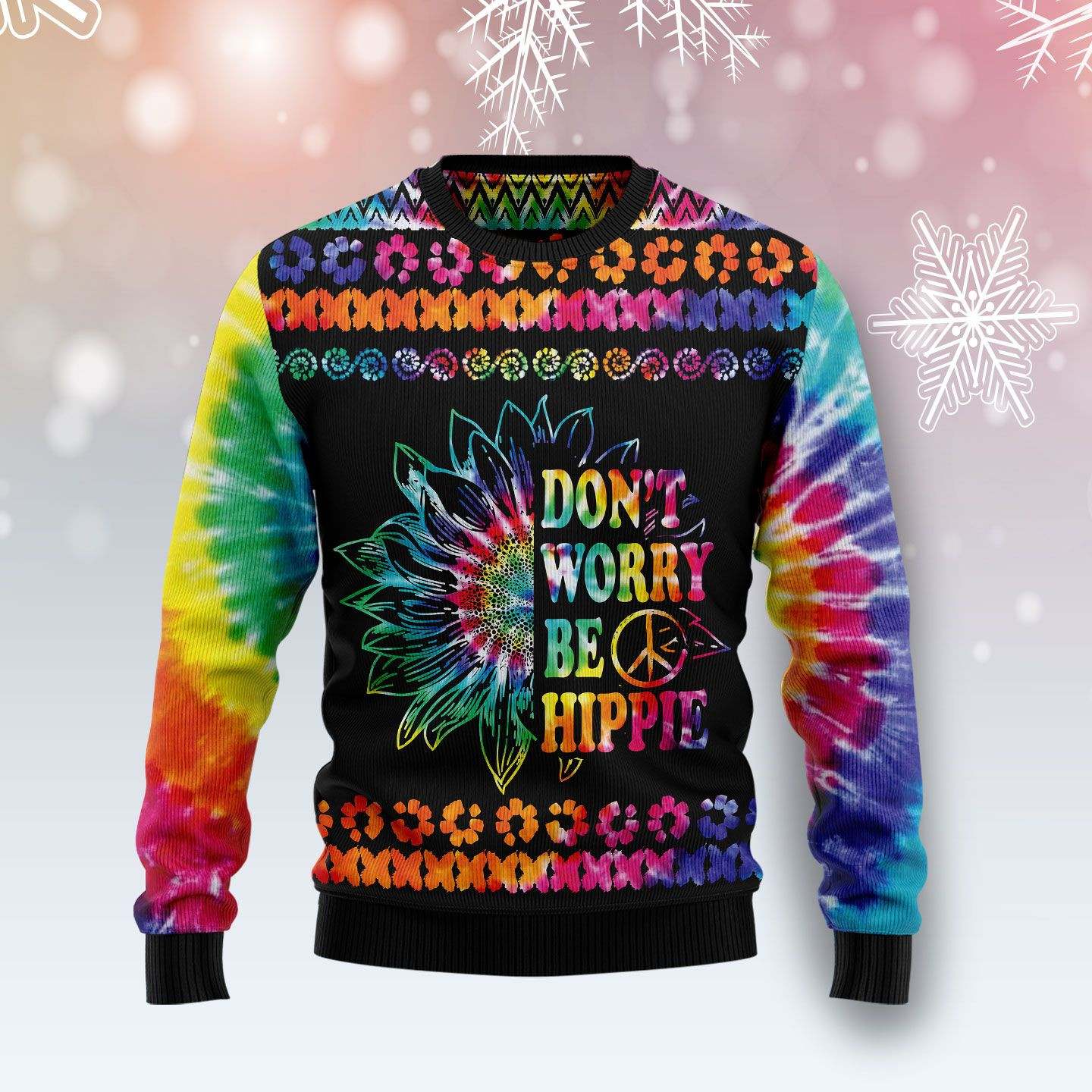 Hippie Tie Dye Color Ugly Christmas Sweater