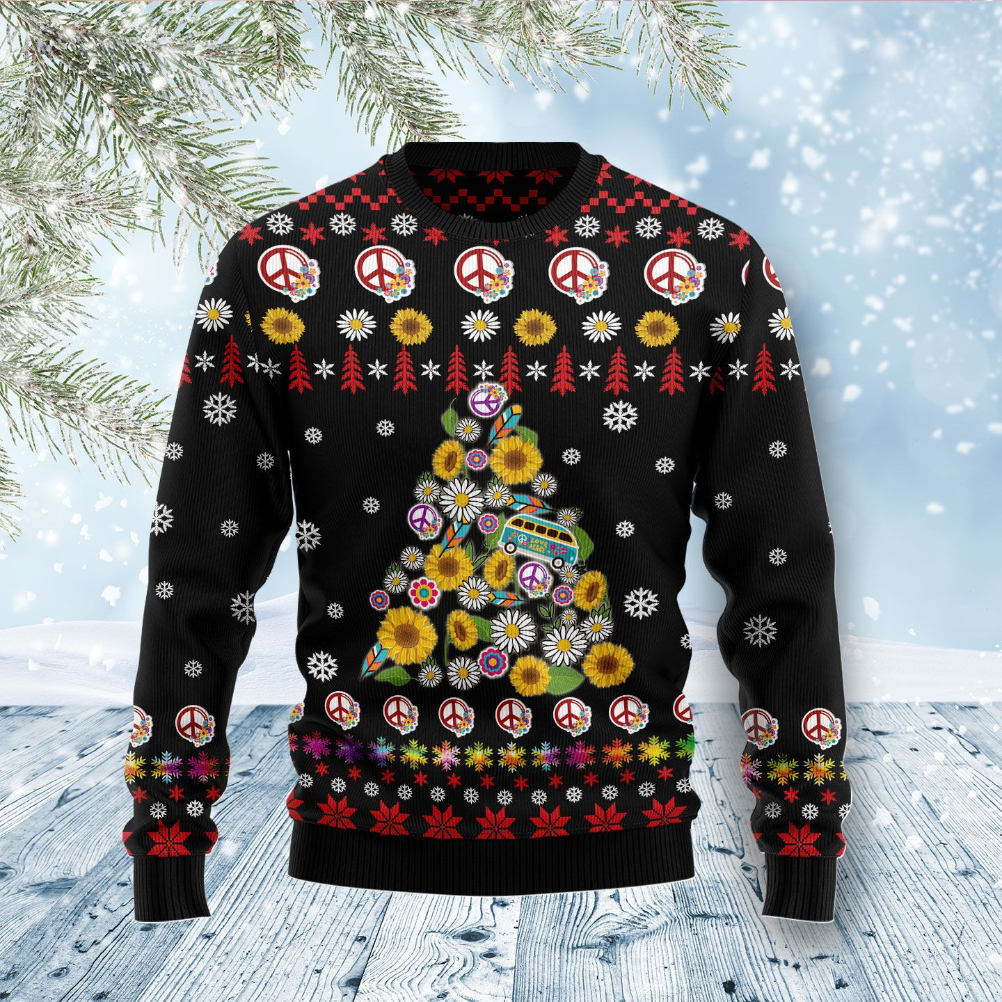 Hippie Tree Xmas Ugly Christmas Sweater Ugly Sweater For Men Women