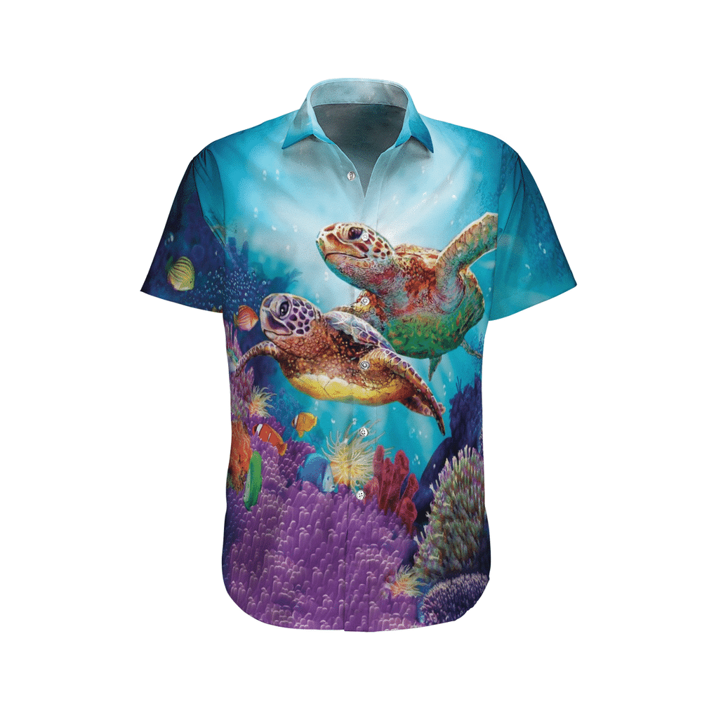 Hippie Turtle In Ocean Aloha Hawaiian Shirt Colorful Short Sleeve Summer Beach Casual Shirt For Men And Women