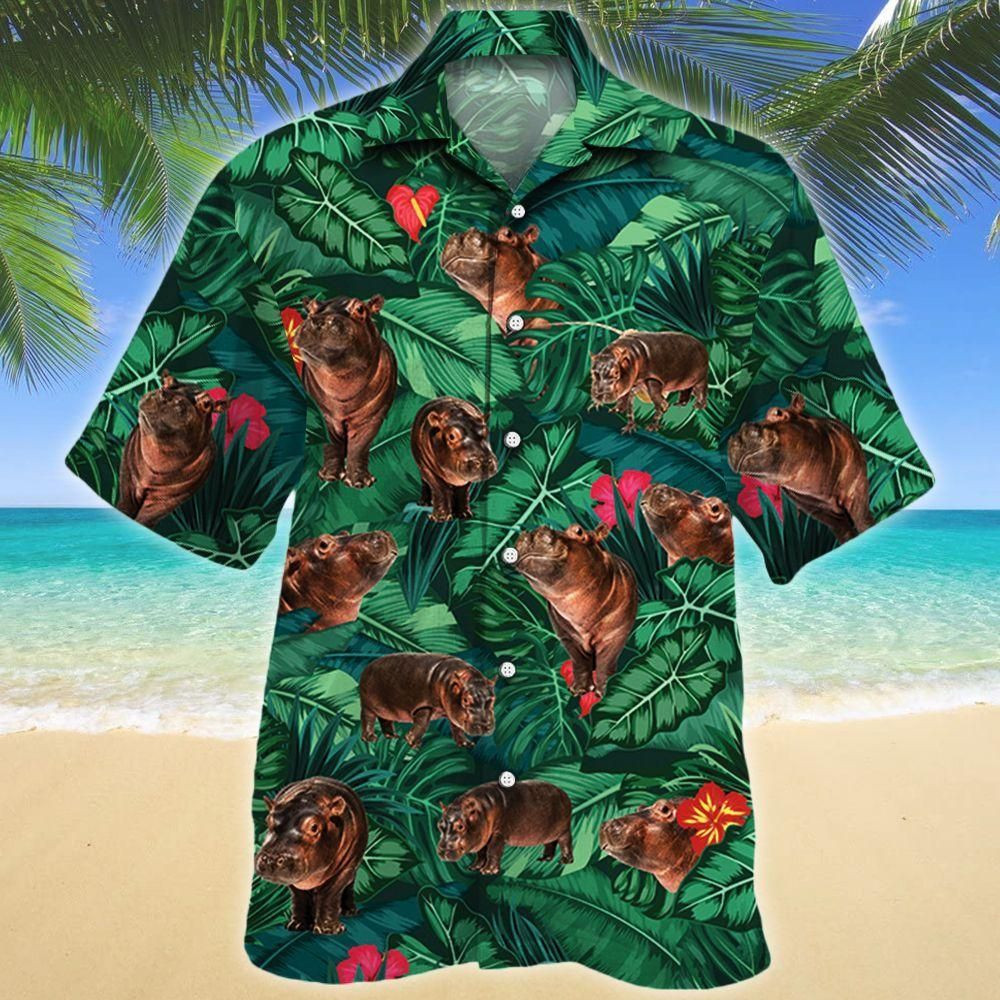 Hippo Lovers Aloha Hawaiian Shirt Colorful Short Sleeve Summer Beach Casual Shirt For Men And Women