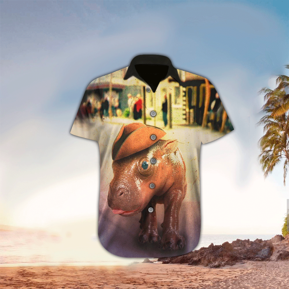 Hippo Mens Hawaiian Shirt Hippo Button Up Shirt for Men and Women