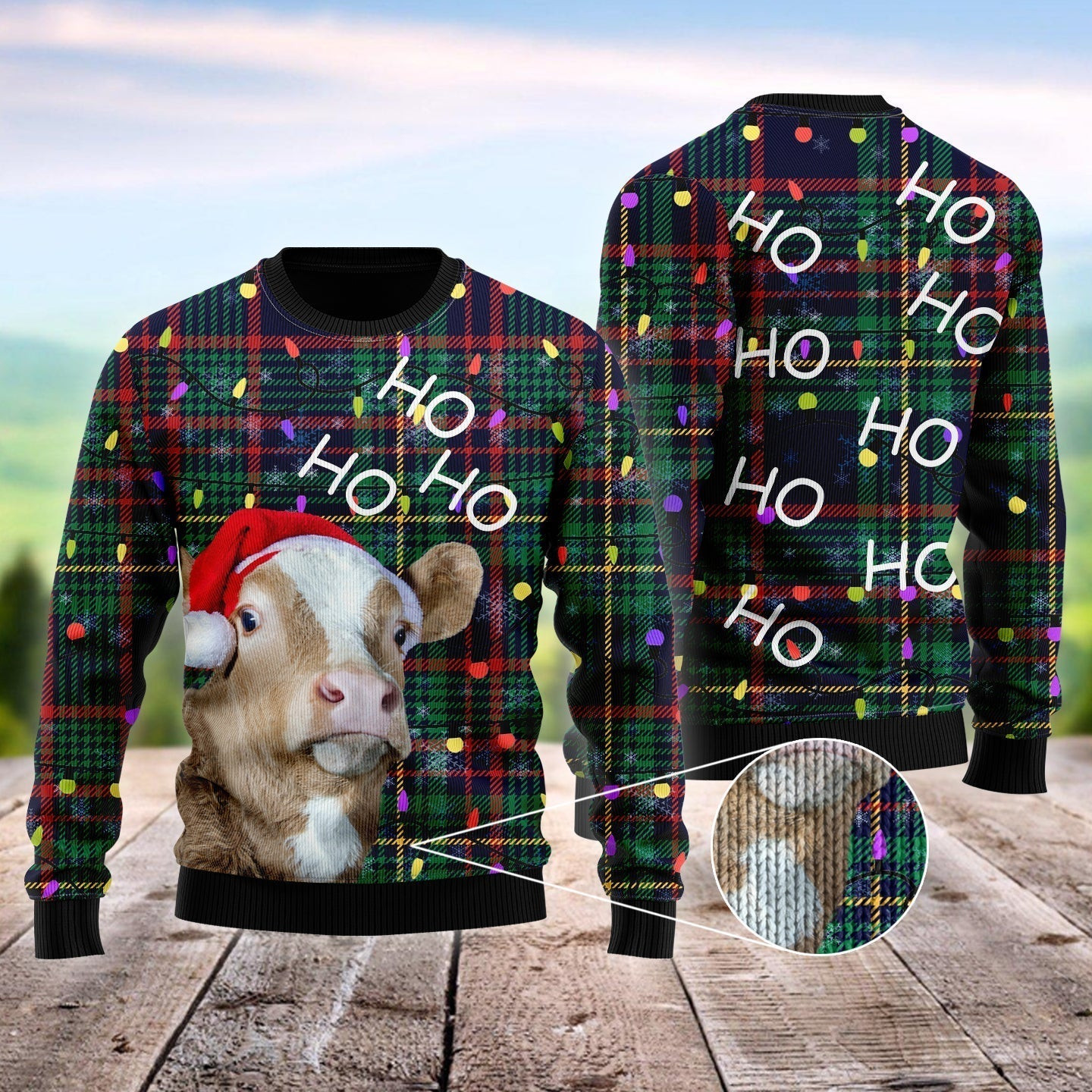 Ho Ho Ho Cow Christmas Tree Ugly Christmas Sweater Ugly Sweater For Men Women