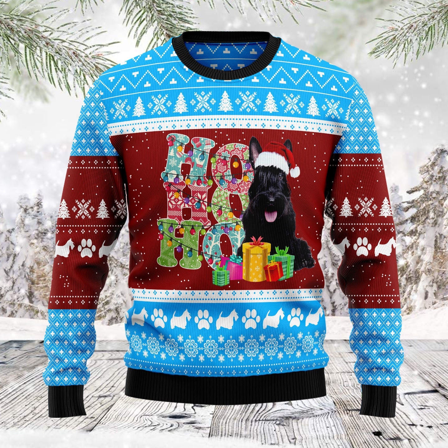 HoHoHo Scottish Terrier Ugly Christmas Sweater