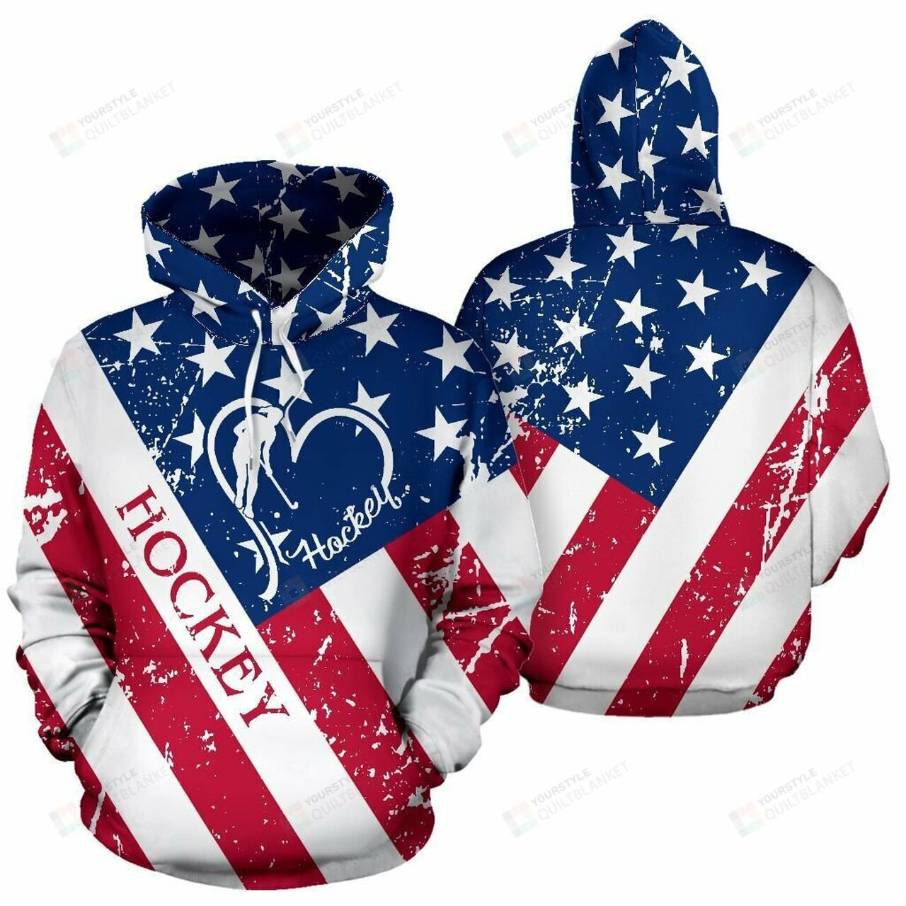 Hockey American Flag 3d All Over Print Hoodie