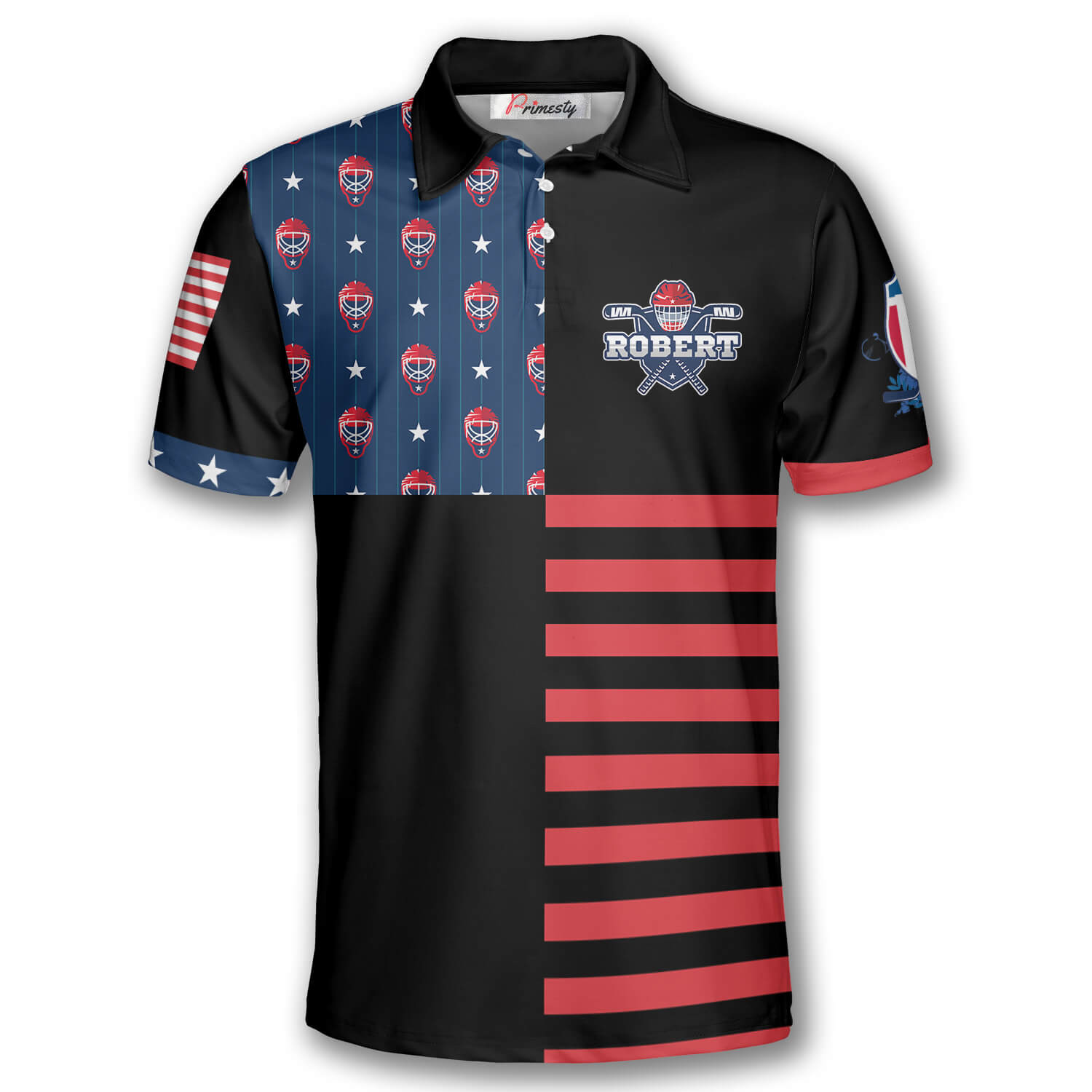 Hockey American Flag Pattern Custom Polo Hockey Shirts for Men