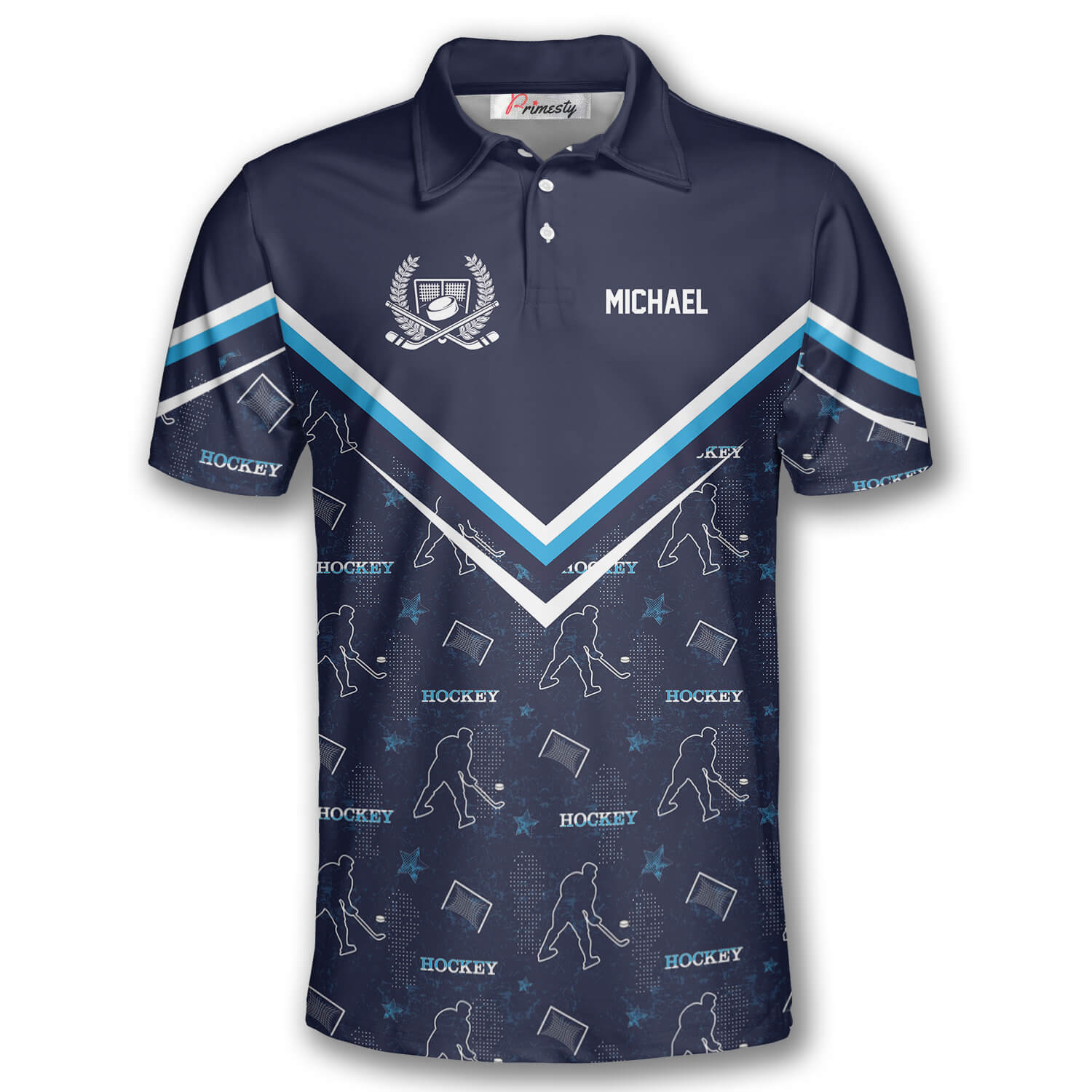 Hockey Emblem Seamless Pattern Custom Polo Hockey Shirts for Men