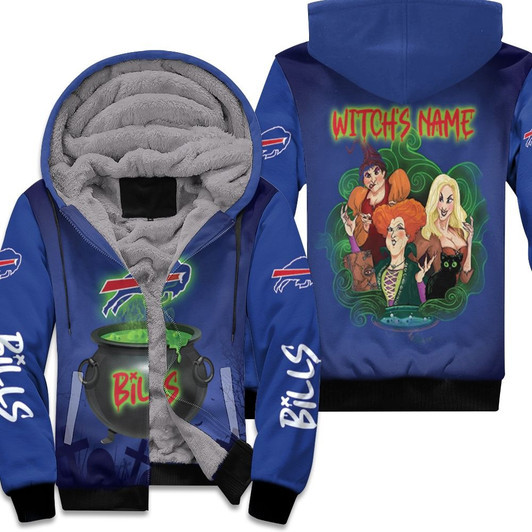 Hocus Pocus Buffalo Bills Witches Blue 3D Allover Designed Custom Name Gift For Hocus Pocus Fans Bills Fans Fleece Hoodie