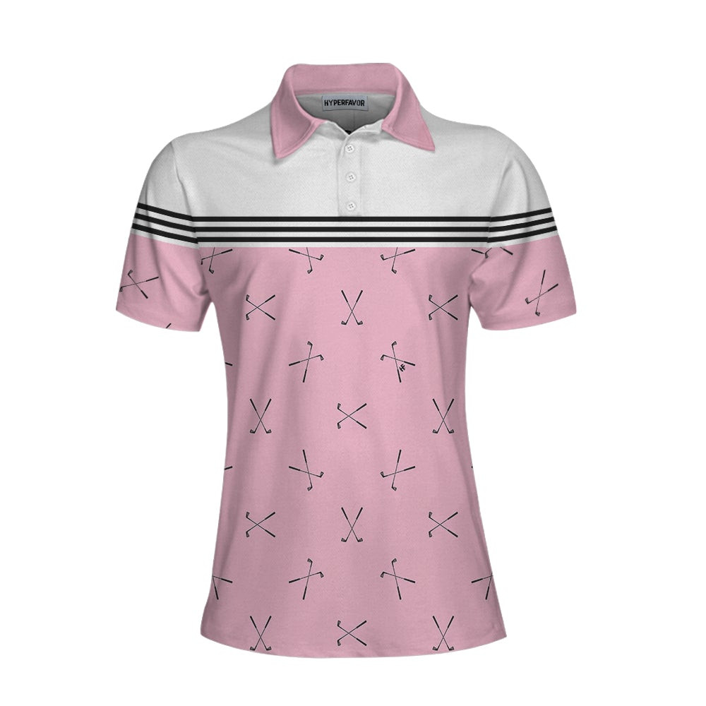 Hole In One Pink Golf Short Sleeve Women Polo Shirt Golf Club Repeat Pattern Golfing Shirt Pink Shirt For Women