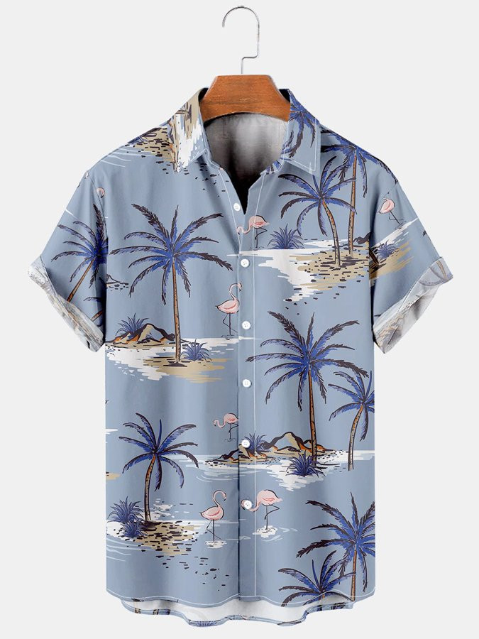 Holiday Leisure Plant Elements Coconut Tree And Toucan Pattern Hawaiian Style Printed Shirt