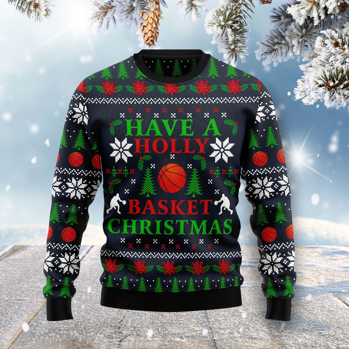 Holly Basket Basketball Christmas Ugly Christmas Sweater Ugly Sweater For Men Women