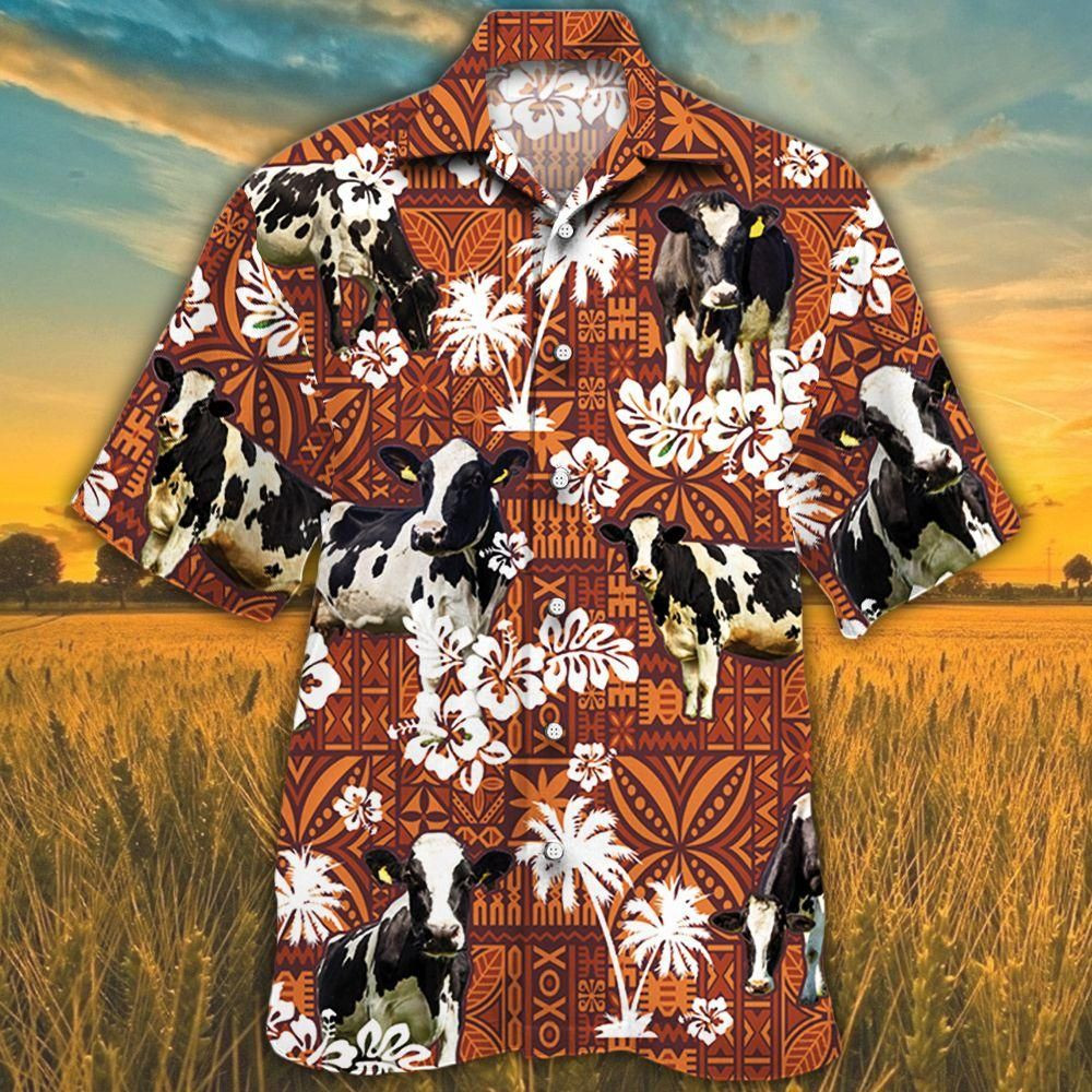 Holstein Friesian Cattle Lovers Red Tribal Aloha Hawaiian Shirt Colorful Short Sleeve Summer Beach Casual Shirt For Men And Women