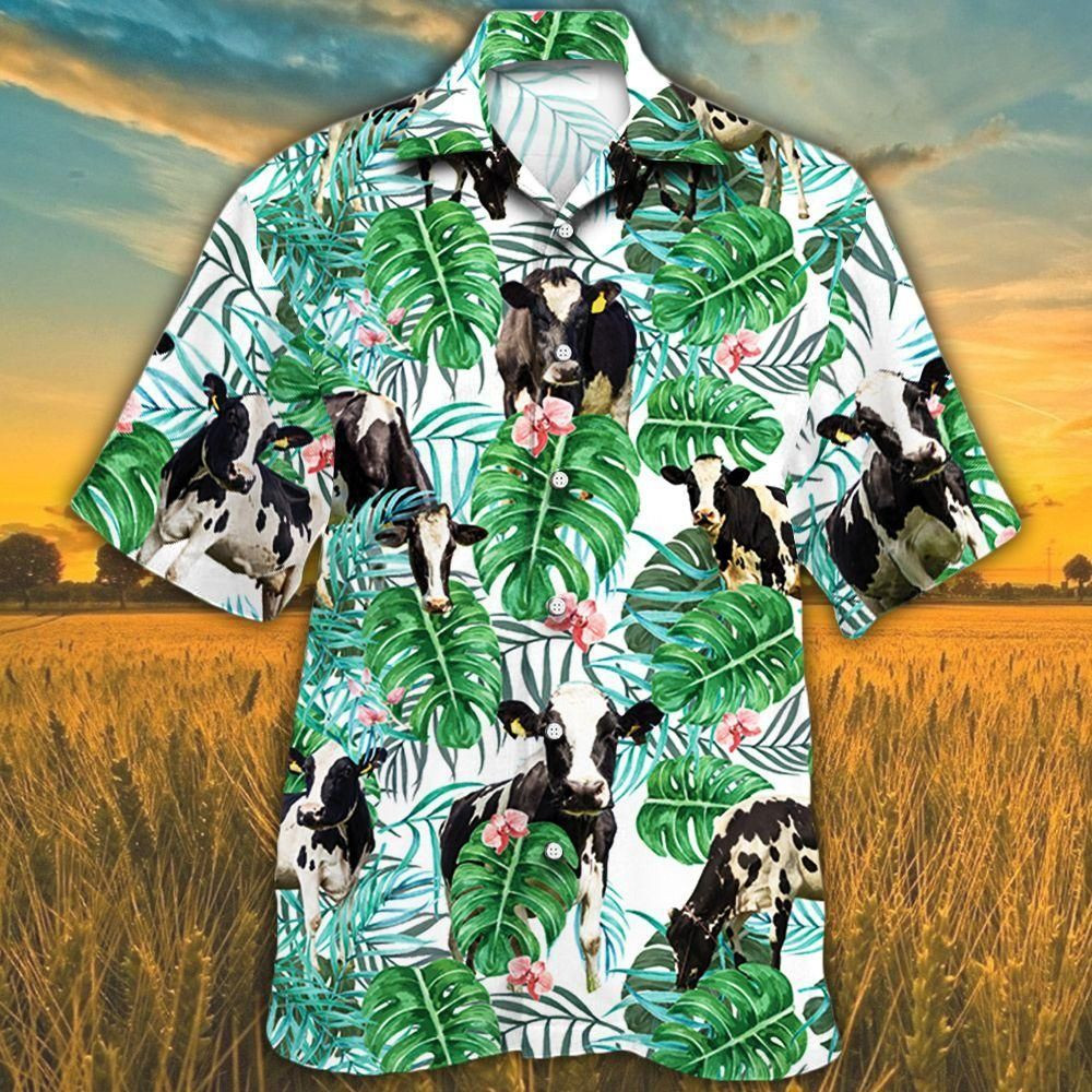 Holstein Friesian Cattle Lovers Tropical Plant Aloha Hawaiian Shirt Colorful Short Sleeve Summer Beach Casual Shirt For Men And Women