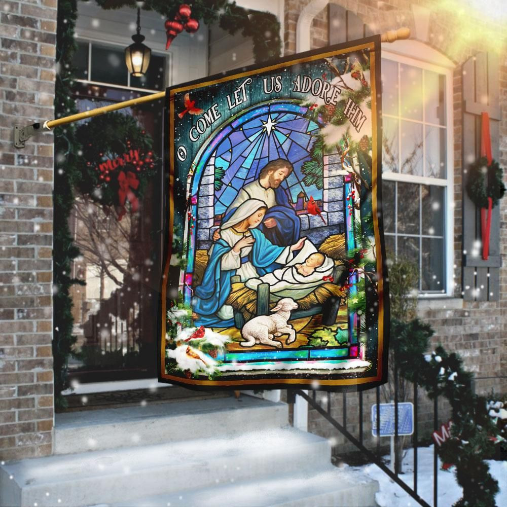 Holy Family  O Come Let Us Adore Him Jesus Merry Christmas Garden Flag House Flag