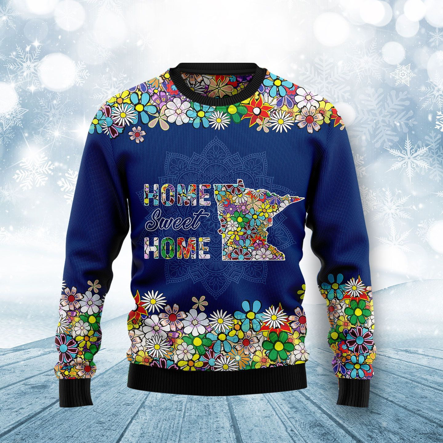 Home Sweet Home Minnesota Flower Ugly Christmas Sweater