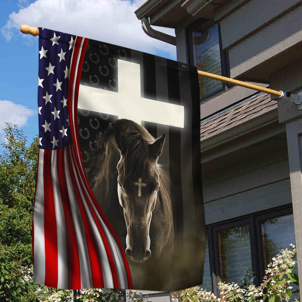 Horse American Flag Stand With God Jesus Flag Christian's Flag