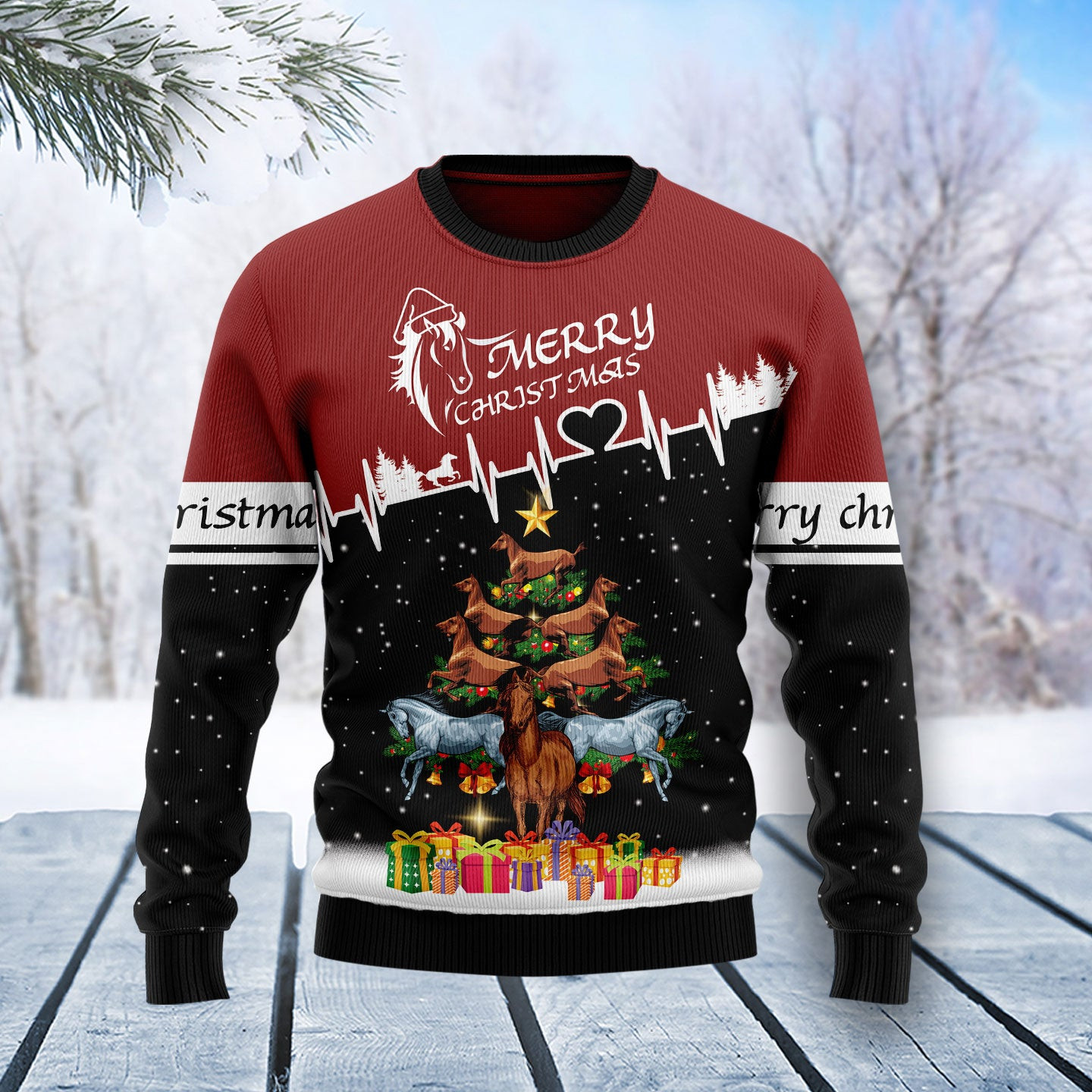 Horse Christmas Tree Ugly Christmas Sweater