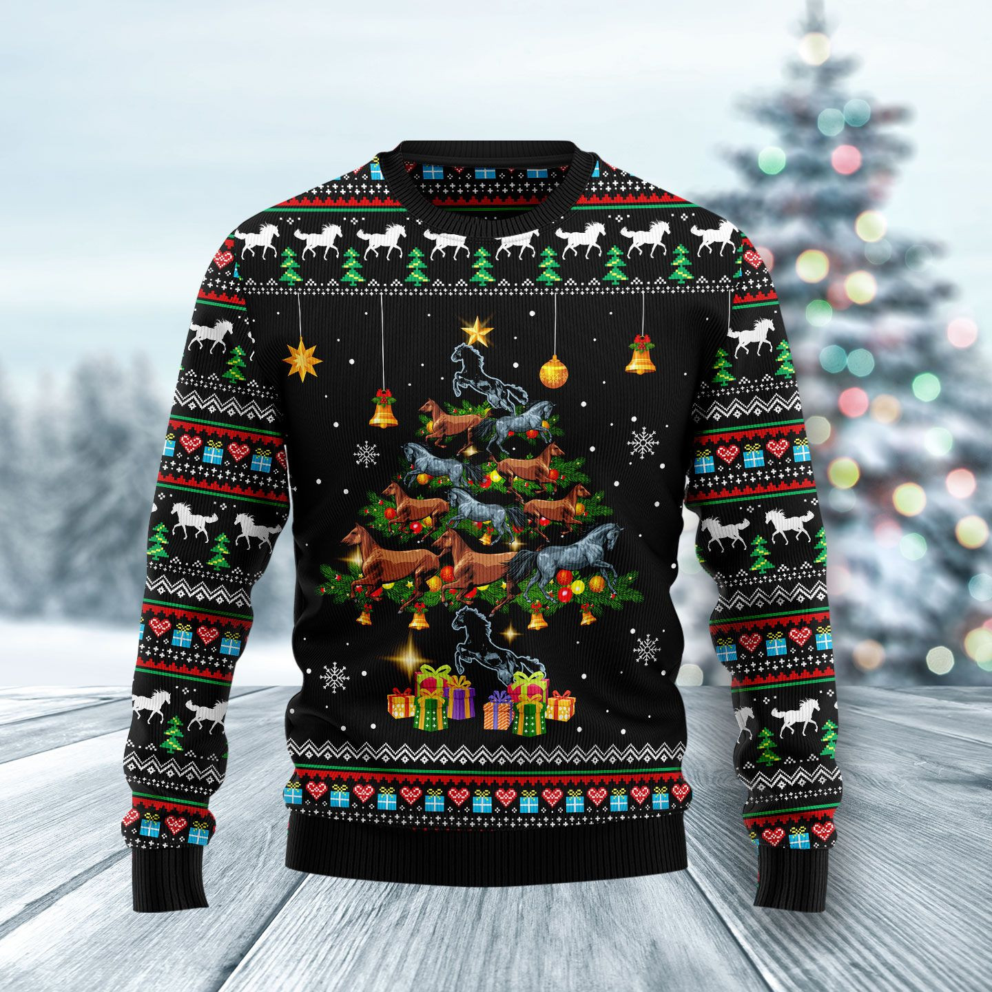 Horse Christmas Tree Ugly Christmas Sweater