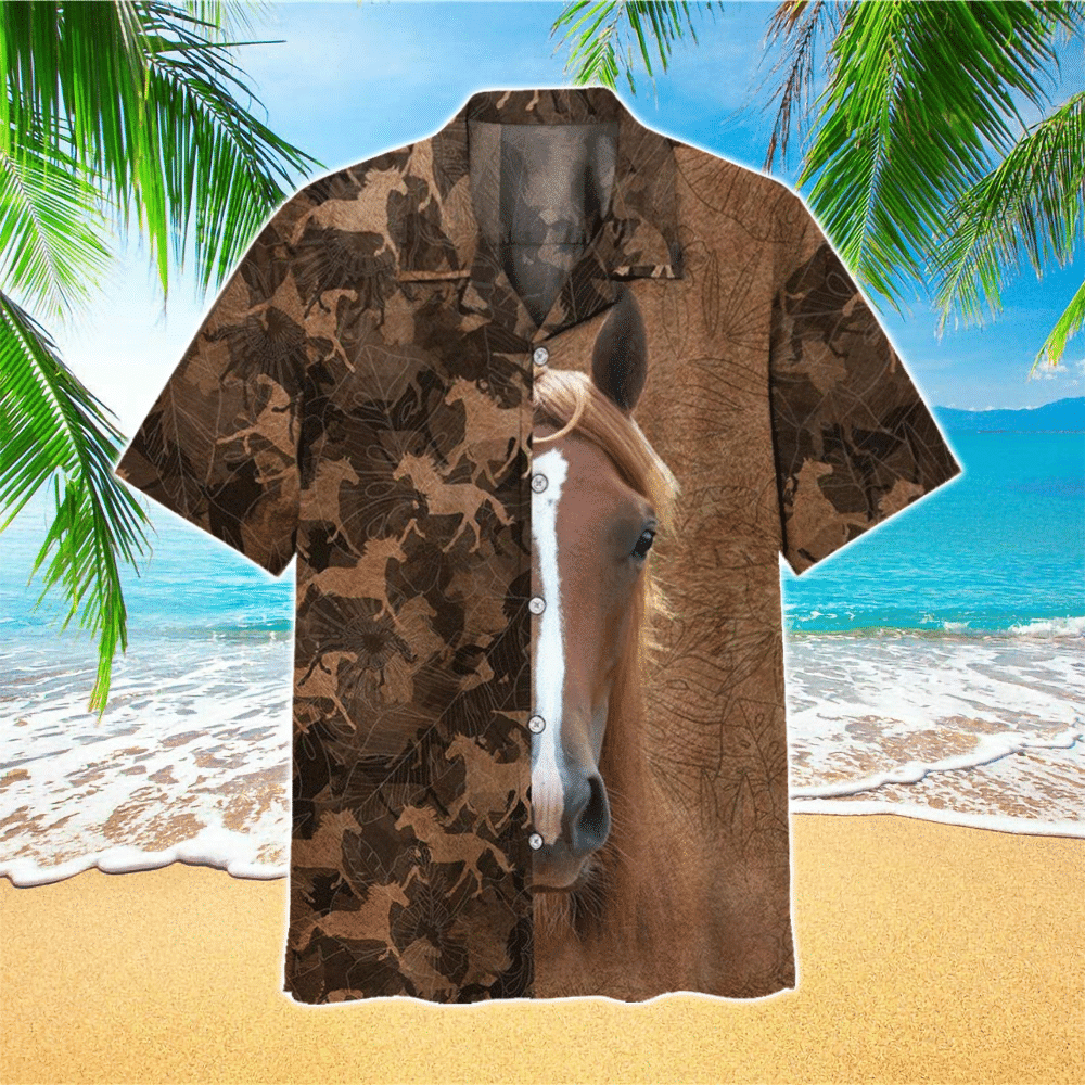 Horse Pattern Brown Hawaiian Shirt for Men and Women