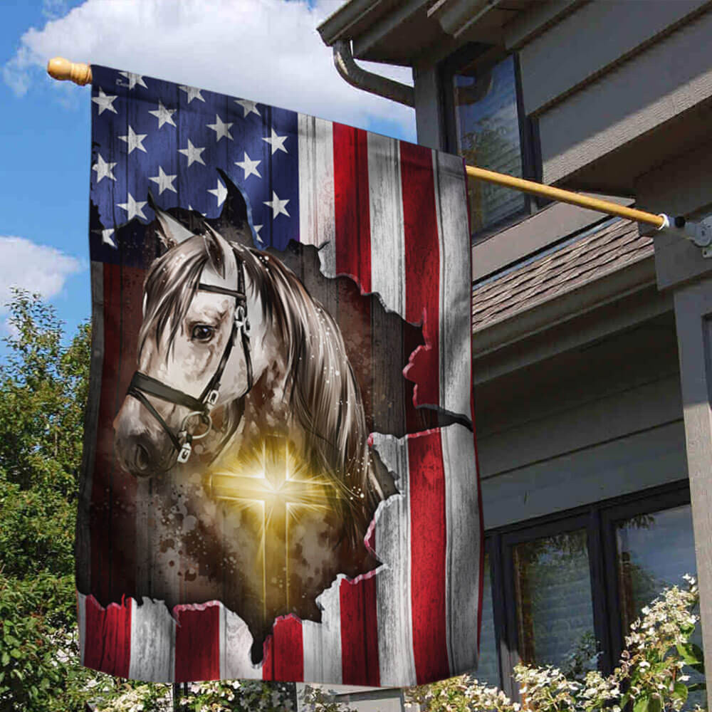 Horse Stand With God Christian Cross American Flag Jesus Flag Christian's Flag