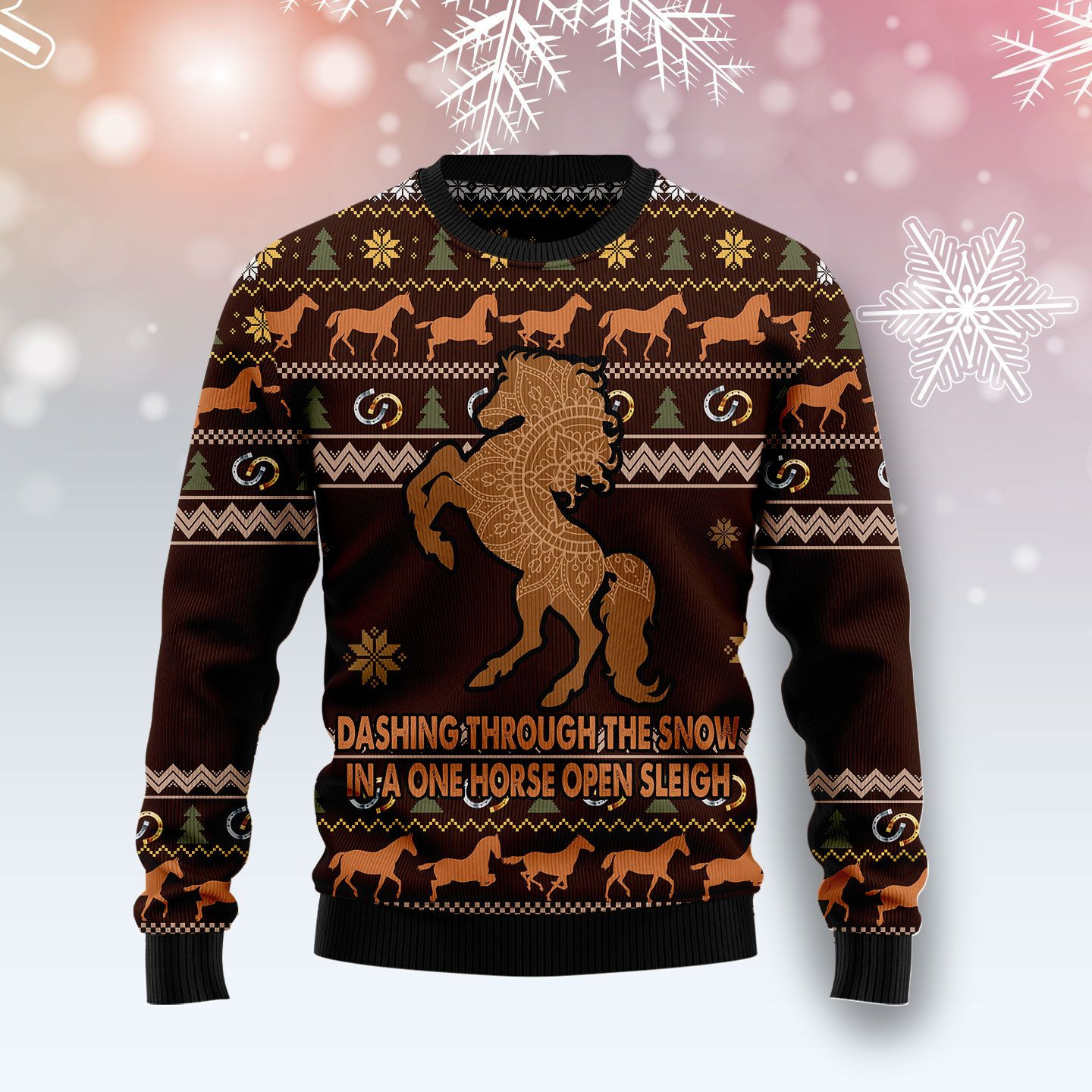 Horse Through Snow Ugly Christmas Sweater