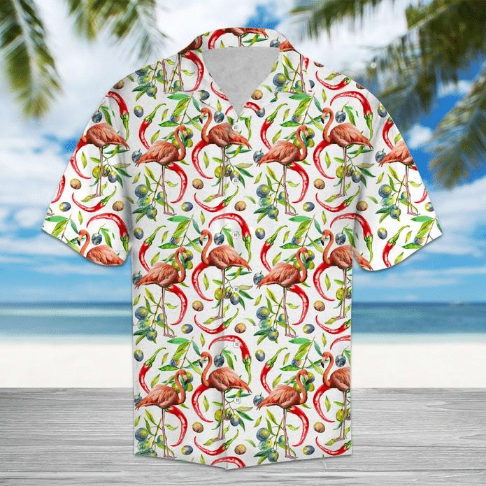 Hot Chili Peppers And Flamingo Tropical Hawaiian Shirt Summer Aloha Shirt